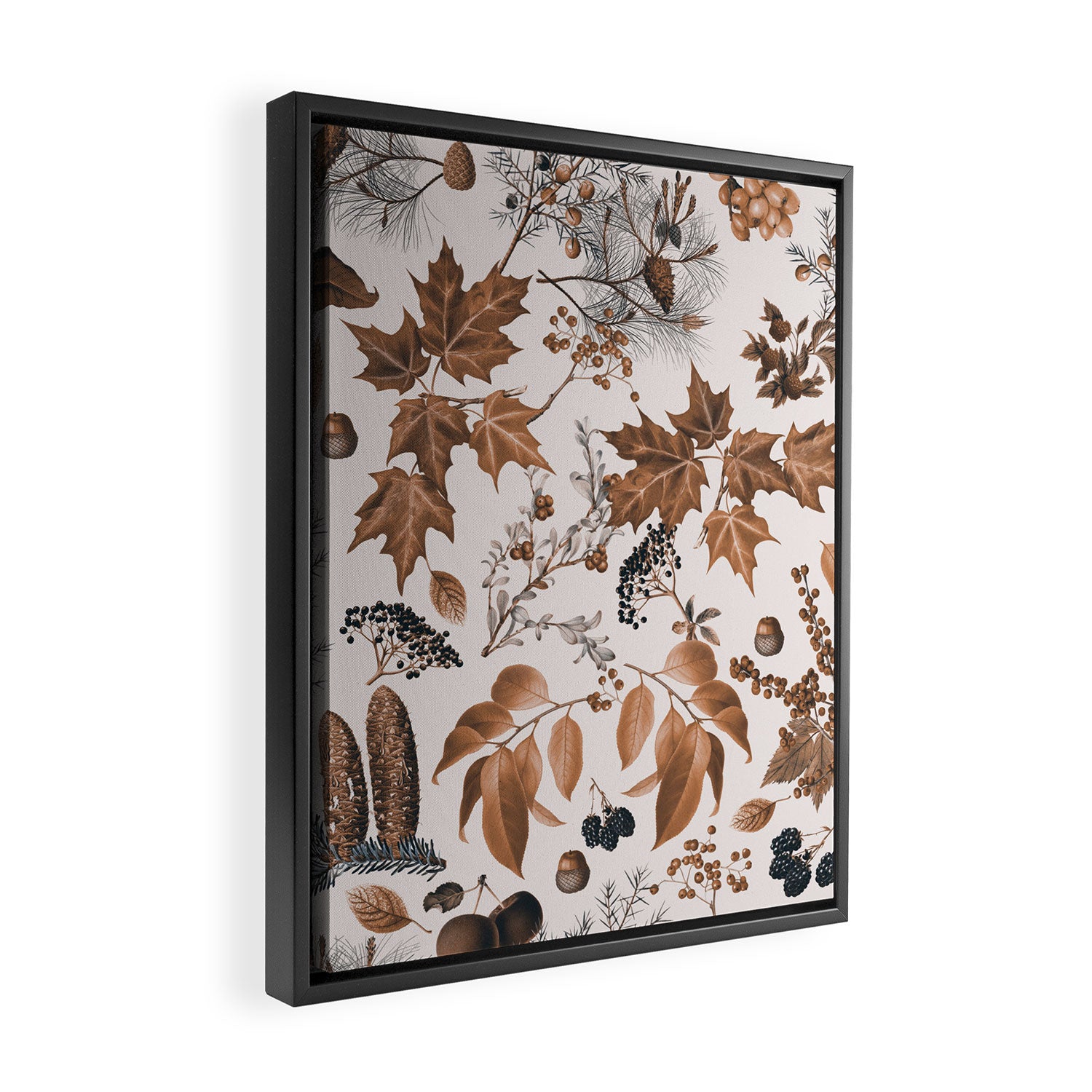 Autumn Mood Vintage Botanical Pattern Brown Framed Canvas Print Gallery Image 2