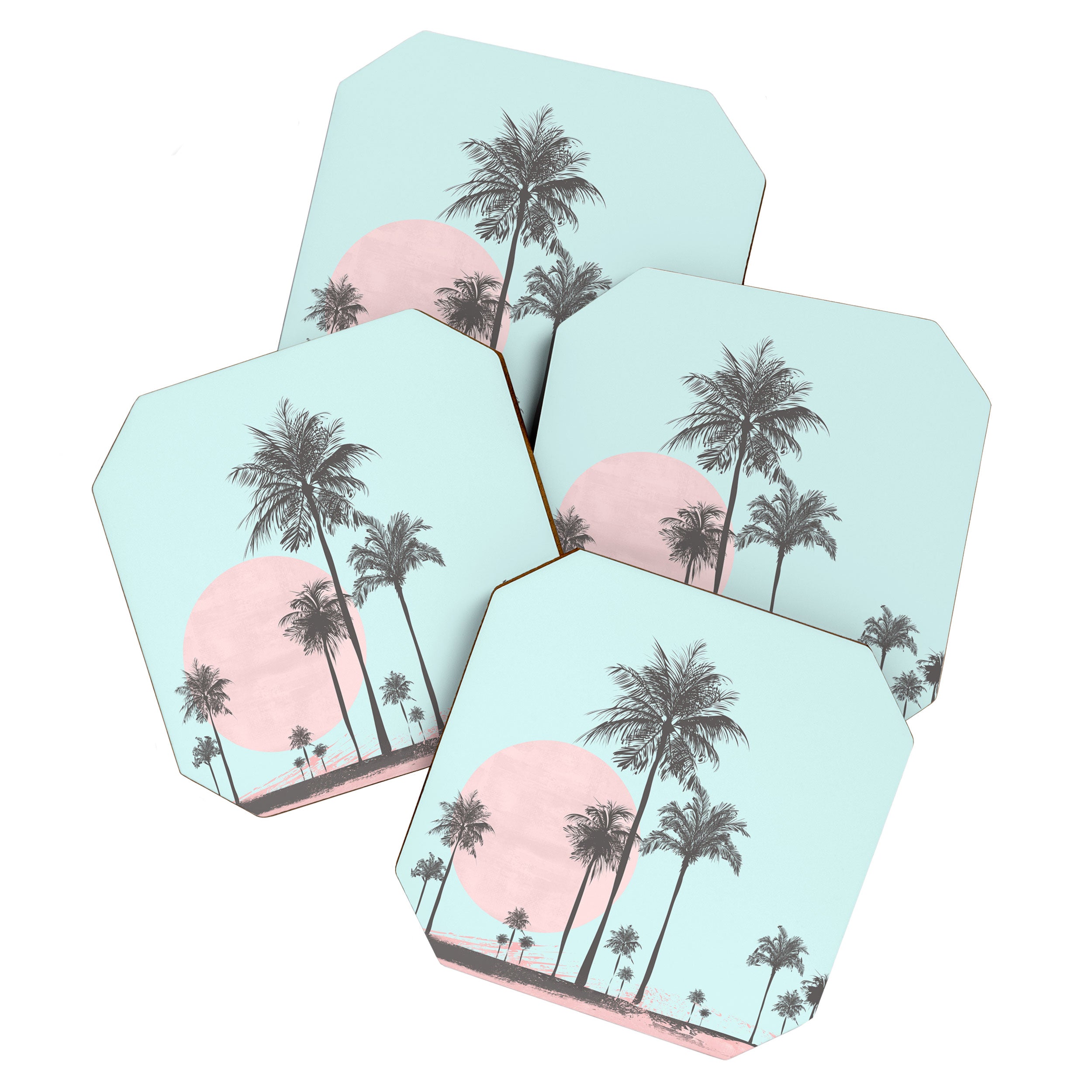 Beachfront palm tree soft pastel sunset graphic Coaster Gallery Image 1