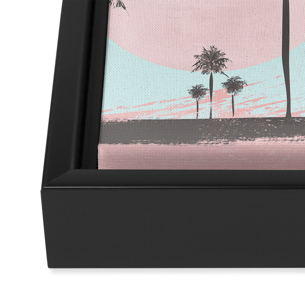 Beachfront palm tree soft pastel sunset graphic Framed Canvas Print Gallery Image 3