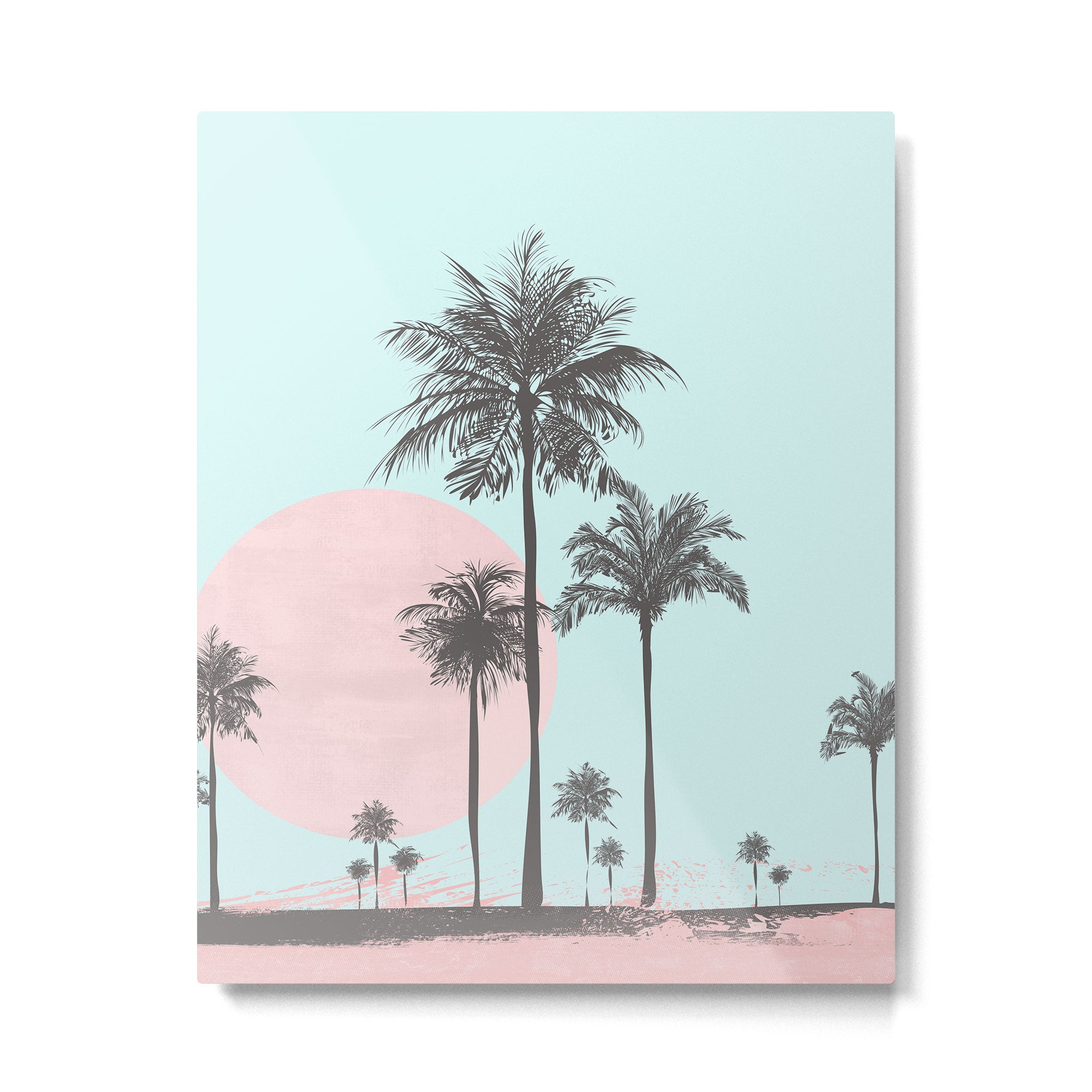 Beachfront palm tree soft pastel sunset graphic Metal Print Gallery Image 6