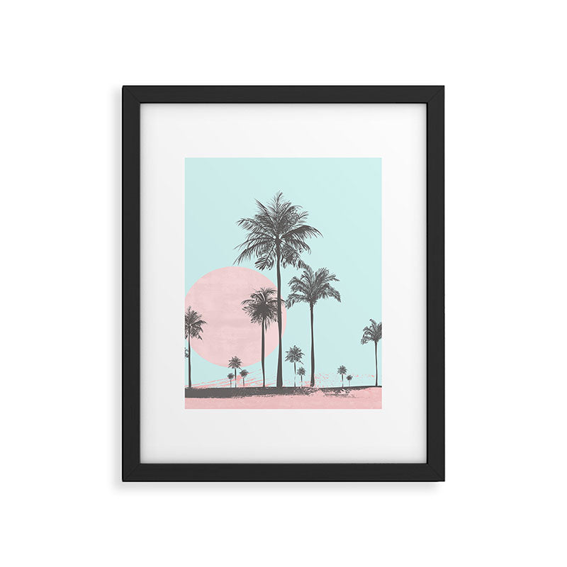 Beachfront palm tree soft pastel sunset graphic Framed Art Print Gallery Image 6