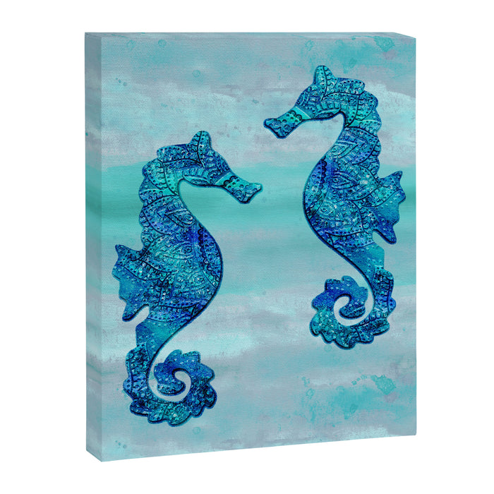 Blue Seahorse Couple Underwater Canvas Print Gallery Image 1