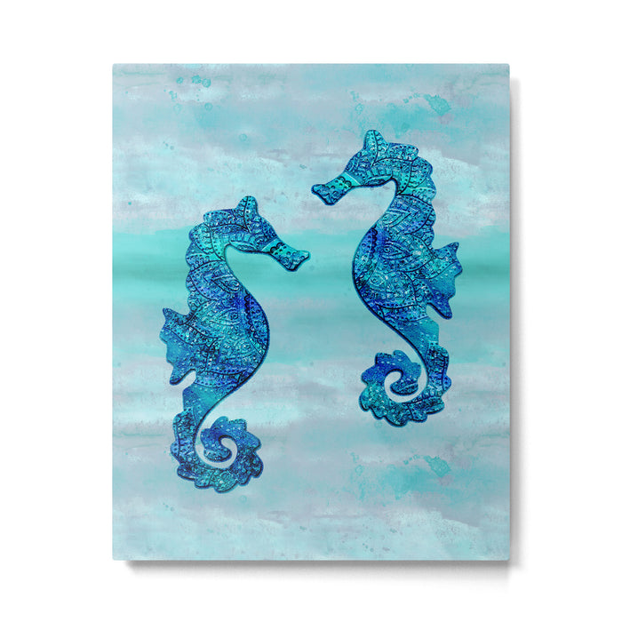 Blue Seahorse Couple Underwater Metal Print Gallery Image 1