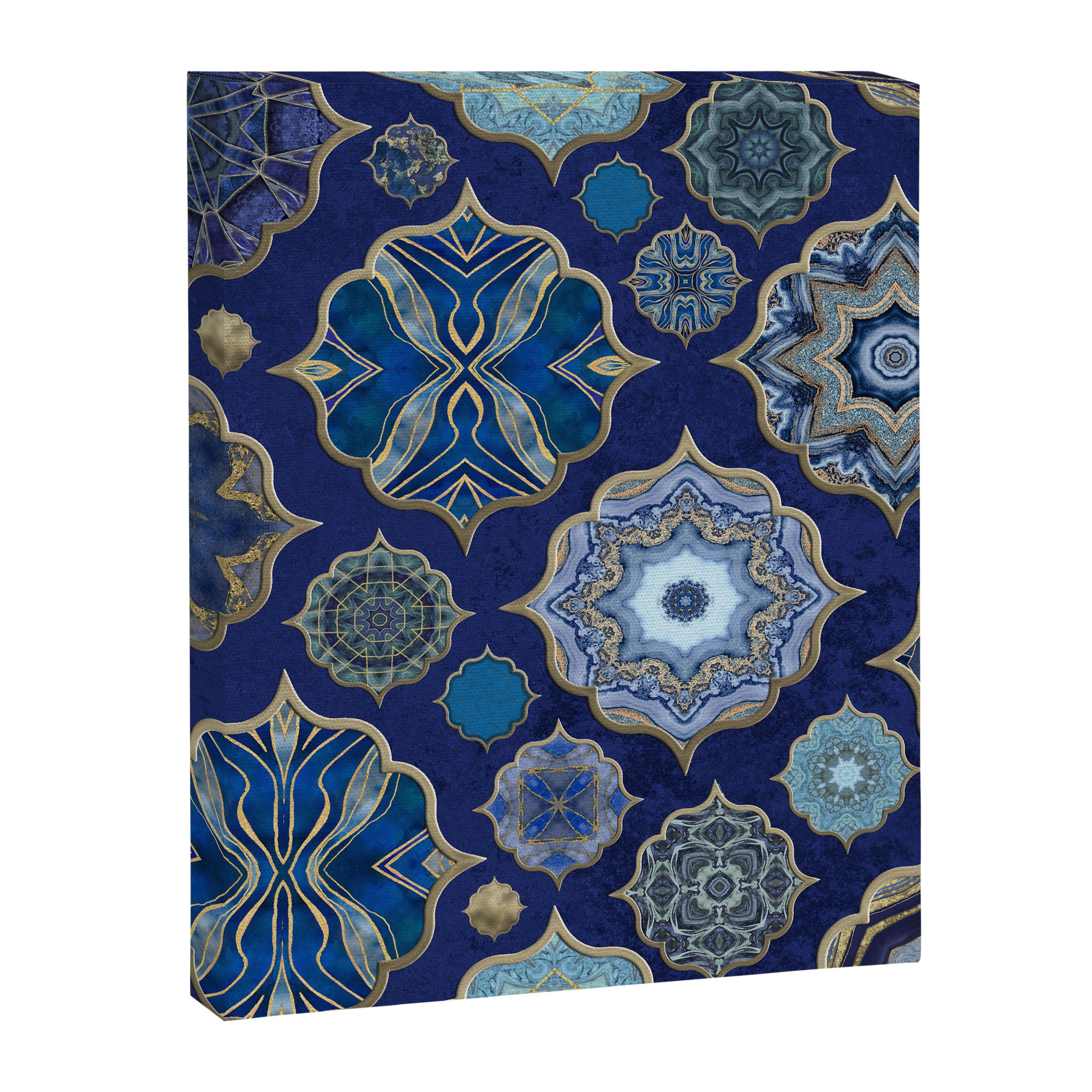 Blue Turquoise Gold Moroccan Tiles Boho Vintage Elegance Quatrefoil Shapes Canvas Print Gallery Image 6