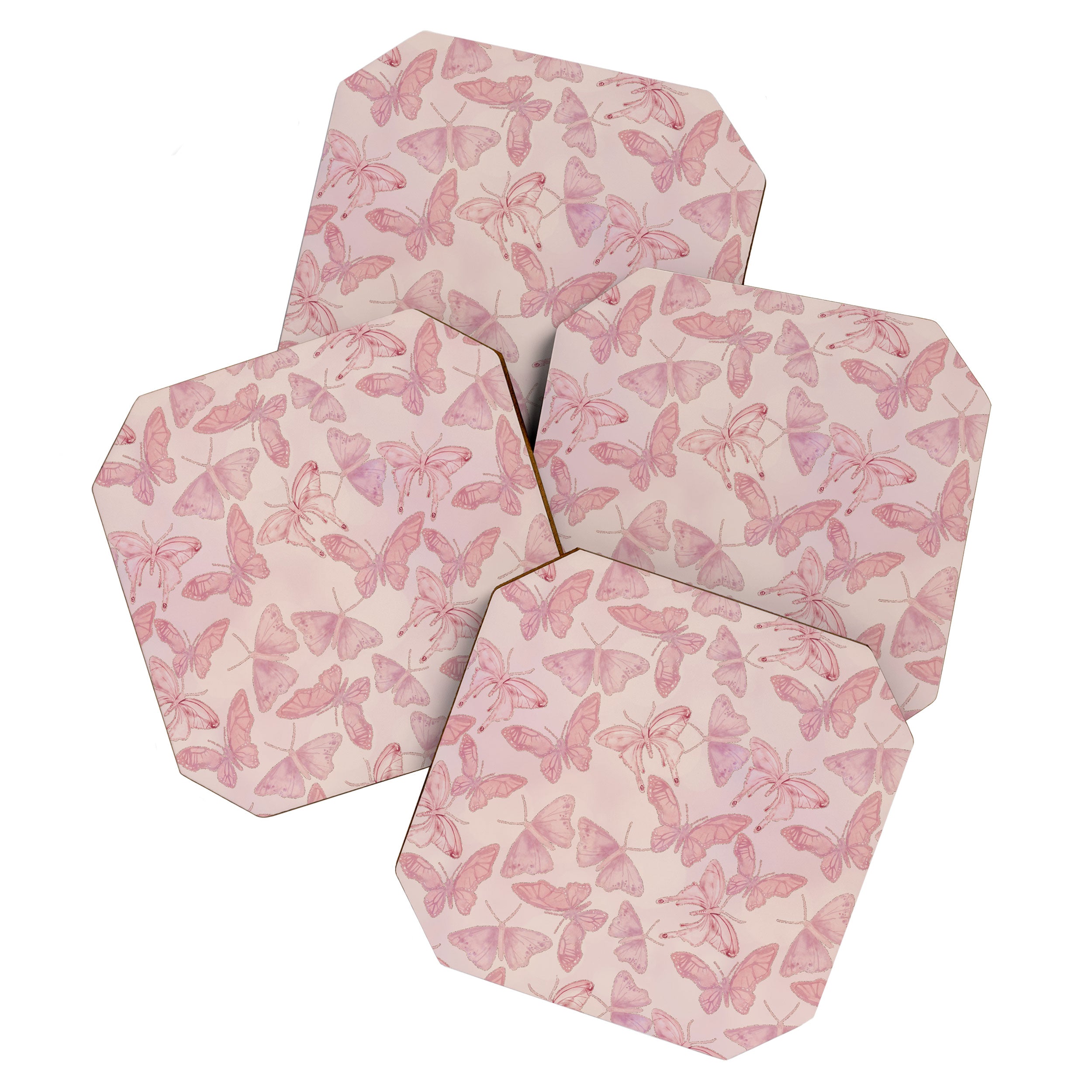 Butterfly Pattern soft pink pastel Coaster Gallery Image 1