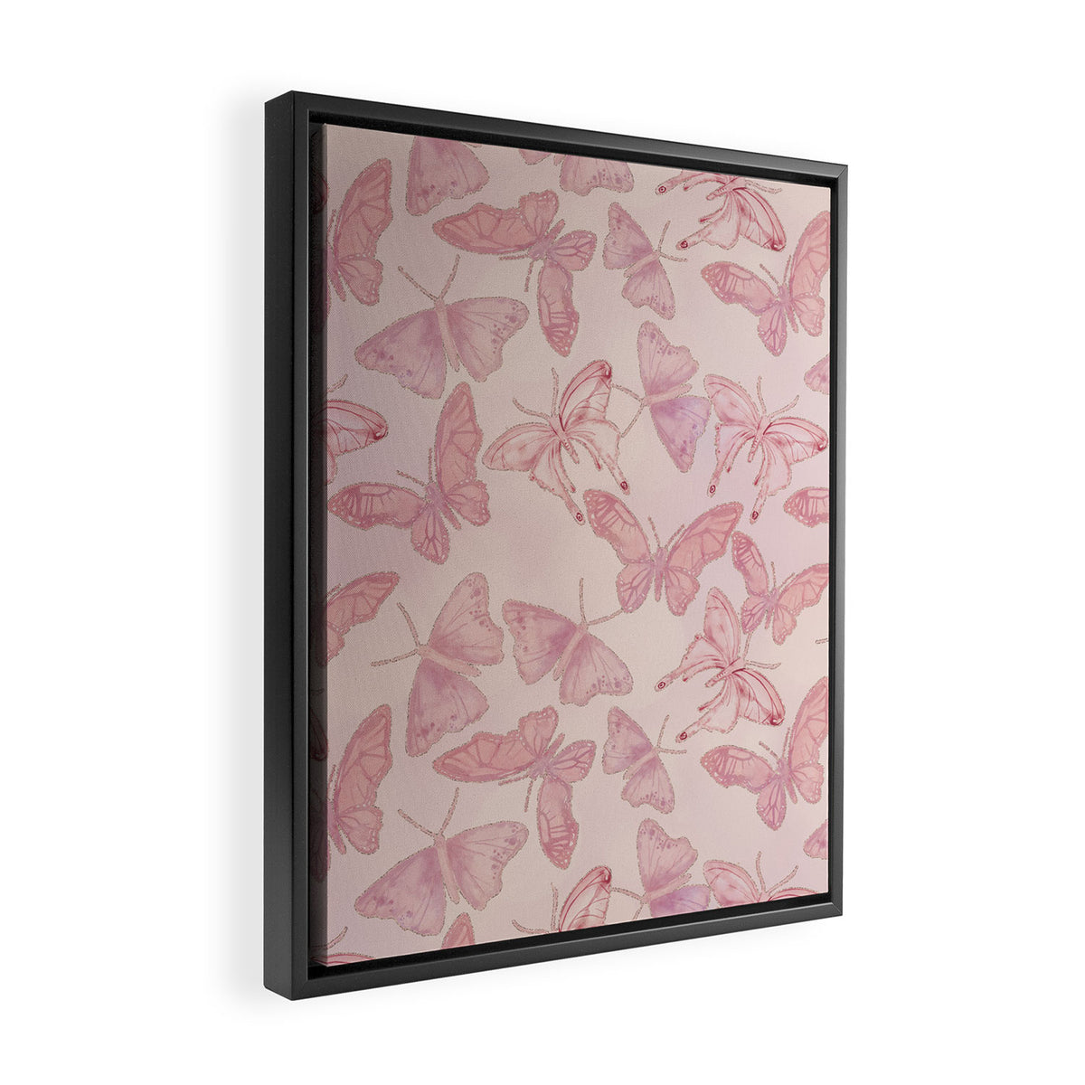Butterfly Pattern soft pink pastel Framed Canvas Print Gallery Image 2