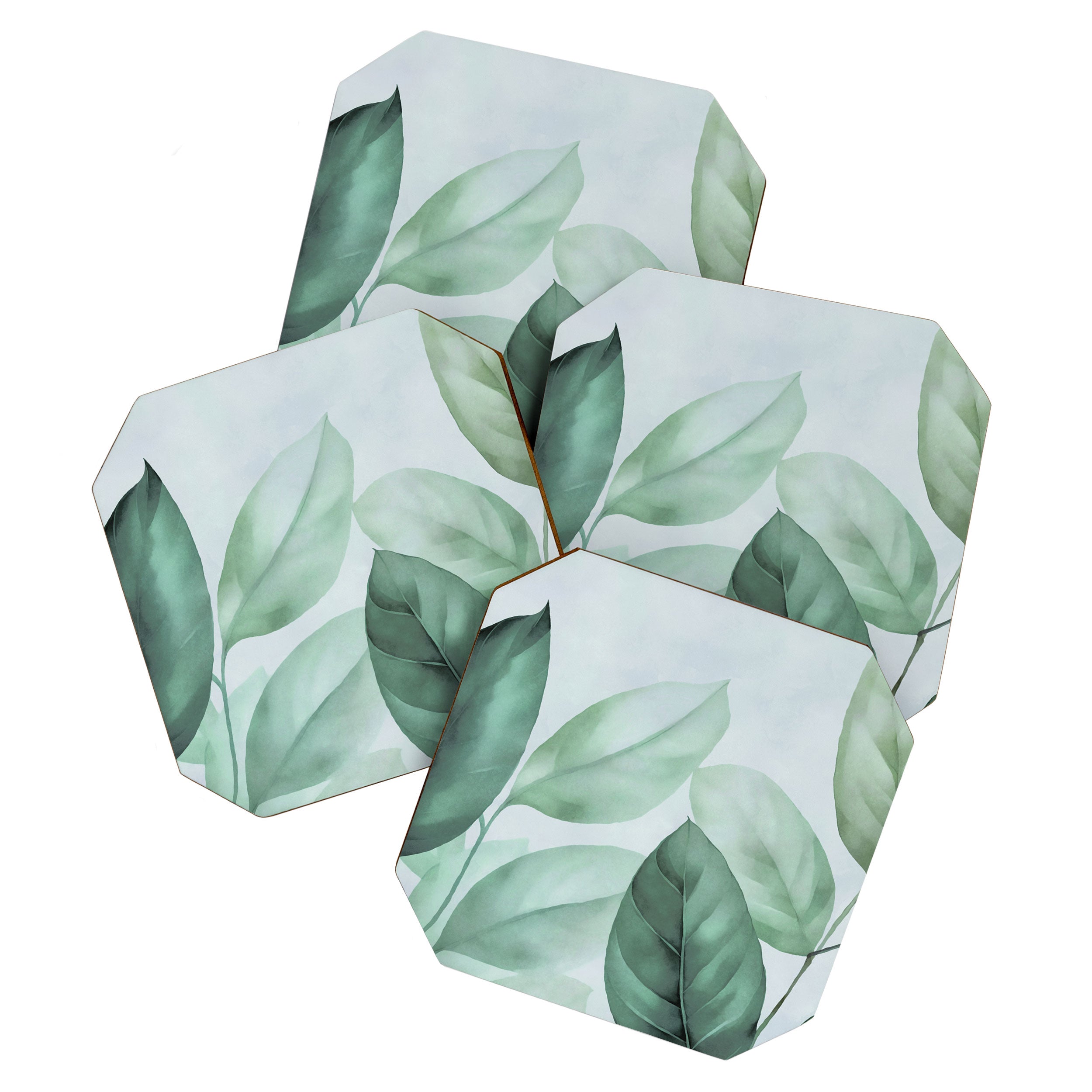 Calm Emerald Foliage Gentle Green Leaves Coaster Gallery Image 1