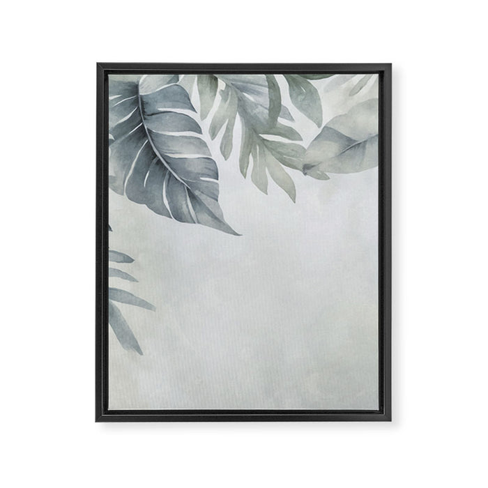 Calm Tropical Foliage Pastel Teal And Grey Framed Canvas Print Gallery Image 1