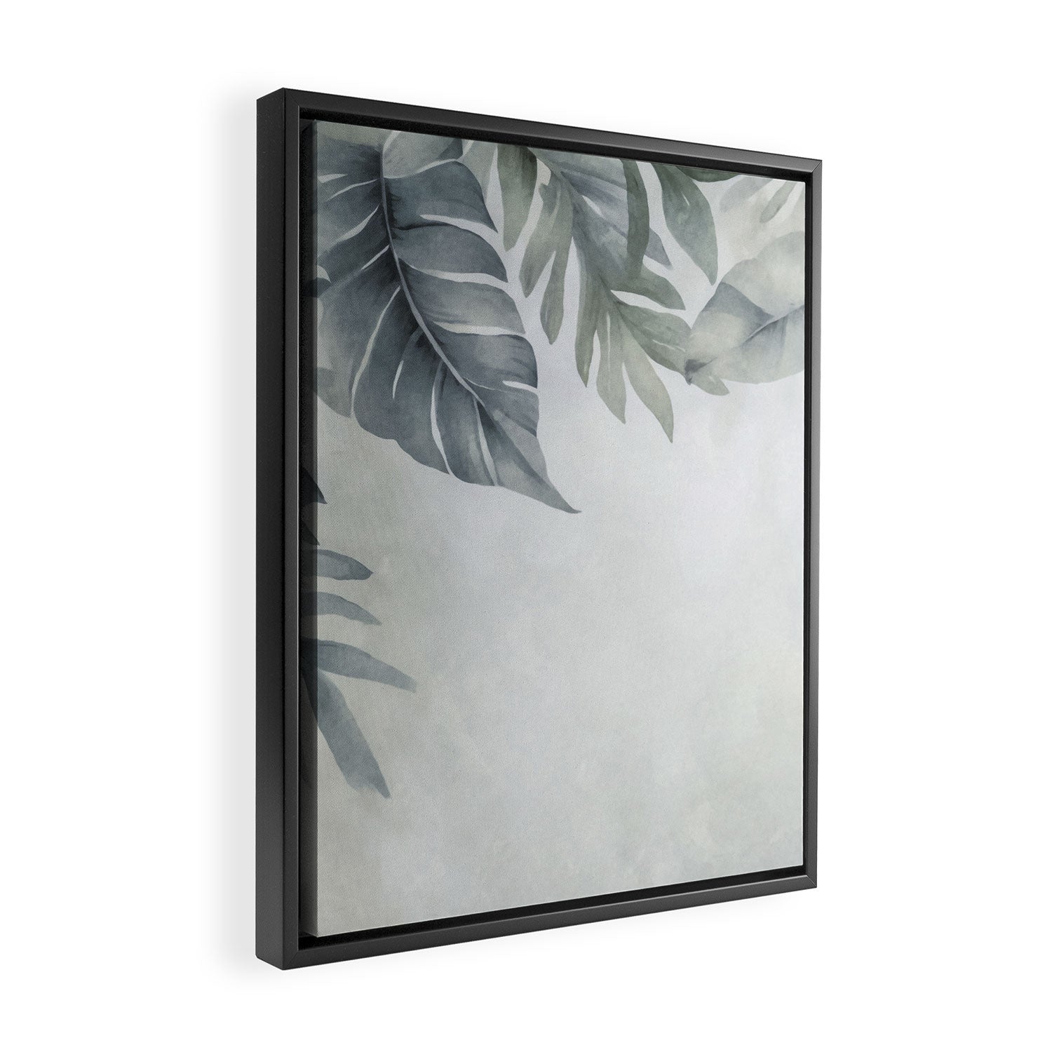 Calm Tropical Foliage Pastel Teal And Grey Framed Canvas Print Gallery Image 2