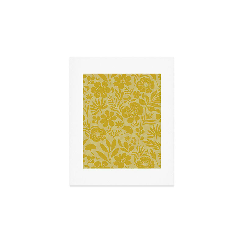 Charming Flower Shapes Warm Sunny Yellow Art Print Gallery Image 1