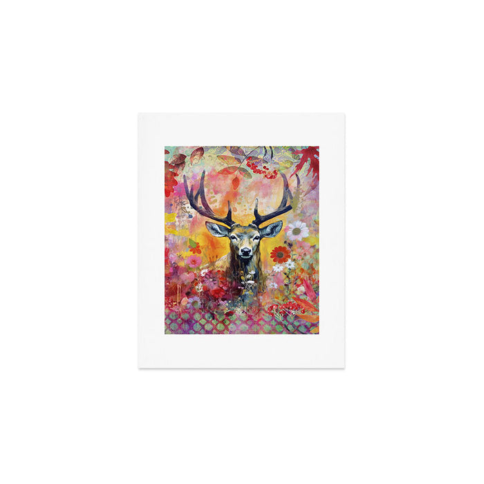Colorful Wild Deer Indian Summer  Woodland Flora And Wildlife Art Print Gallery Image 1