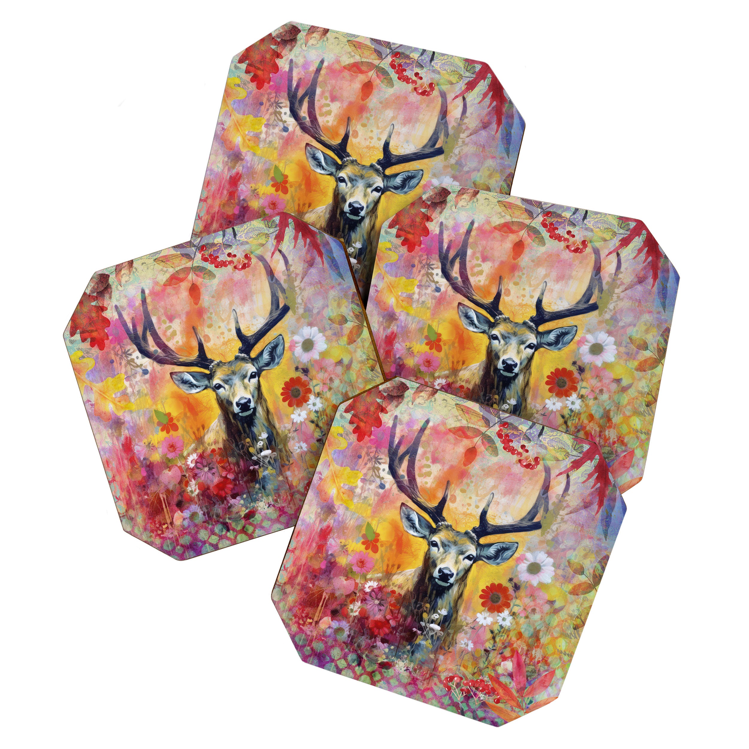 Colorful Wild Deer Indian Summer  Woodland Flora And Wildlife Coaster Gallery Image 1