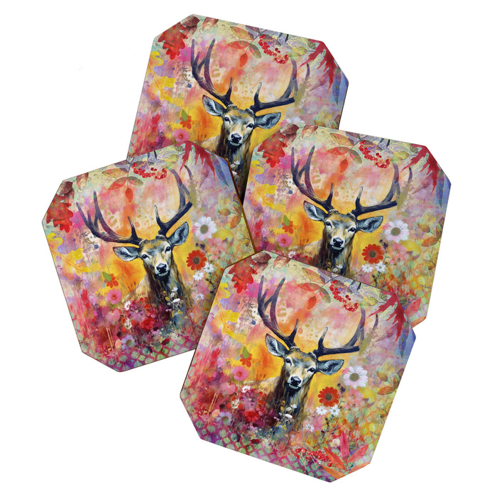 Colorful Wild Deer Indian Summer  Woodland Flora And Wildlife Coaster Gallery Image 1