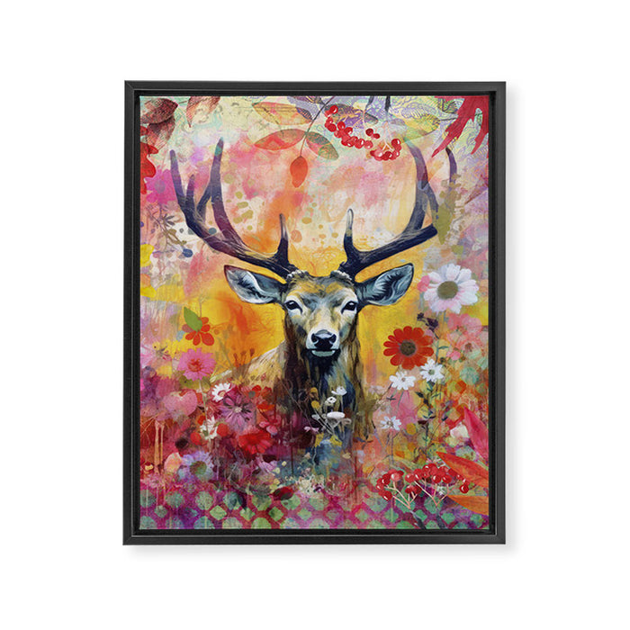 Colorful Wild Deer Indian Summer  Woodland Flora And Wildlife Framed Canvas Print Gallery Image 1