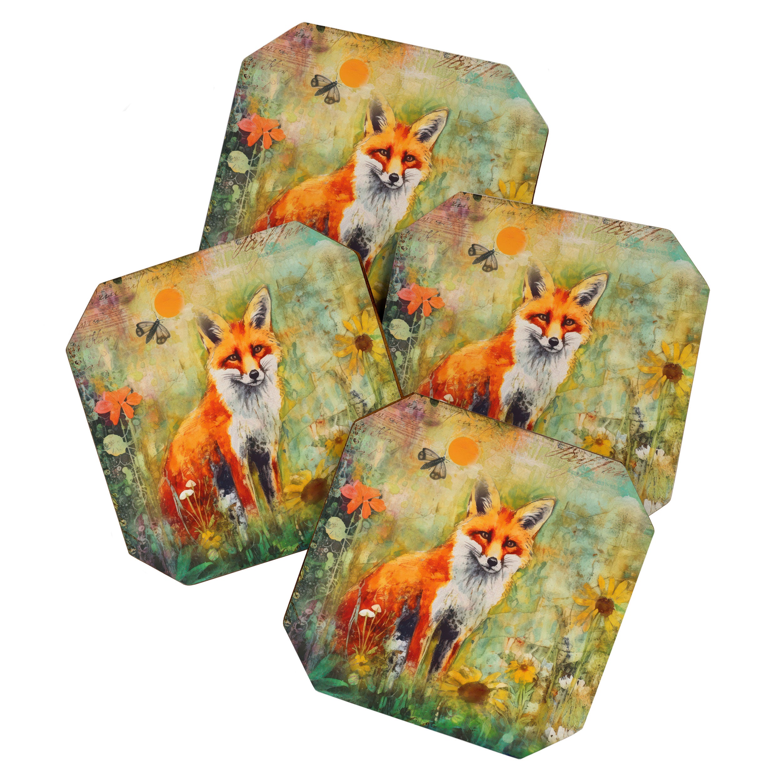 Colorful Wild Fox Indian Summer Woodland Flora And Wildlife Coaster Gallery Image 1