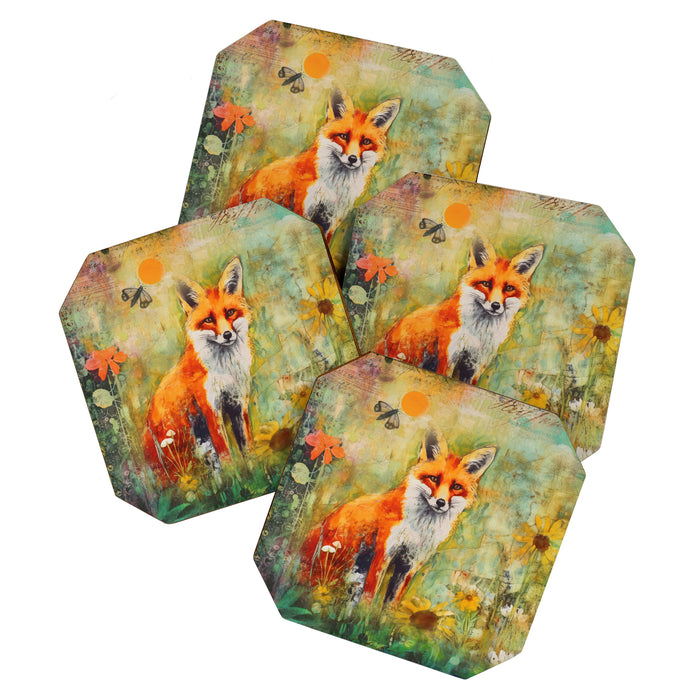 Colorful Wild Fox Indian Summer Woodland Flora And Wildlife Coaster Gallery Image 1