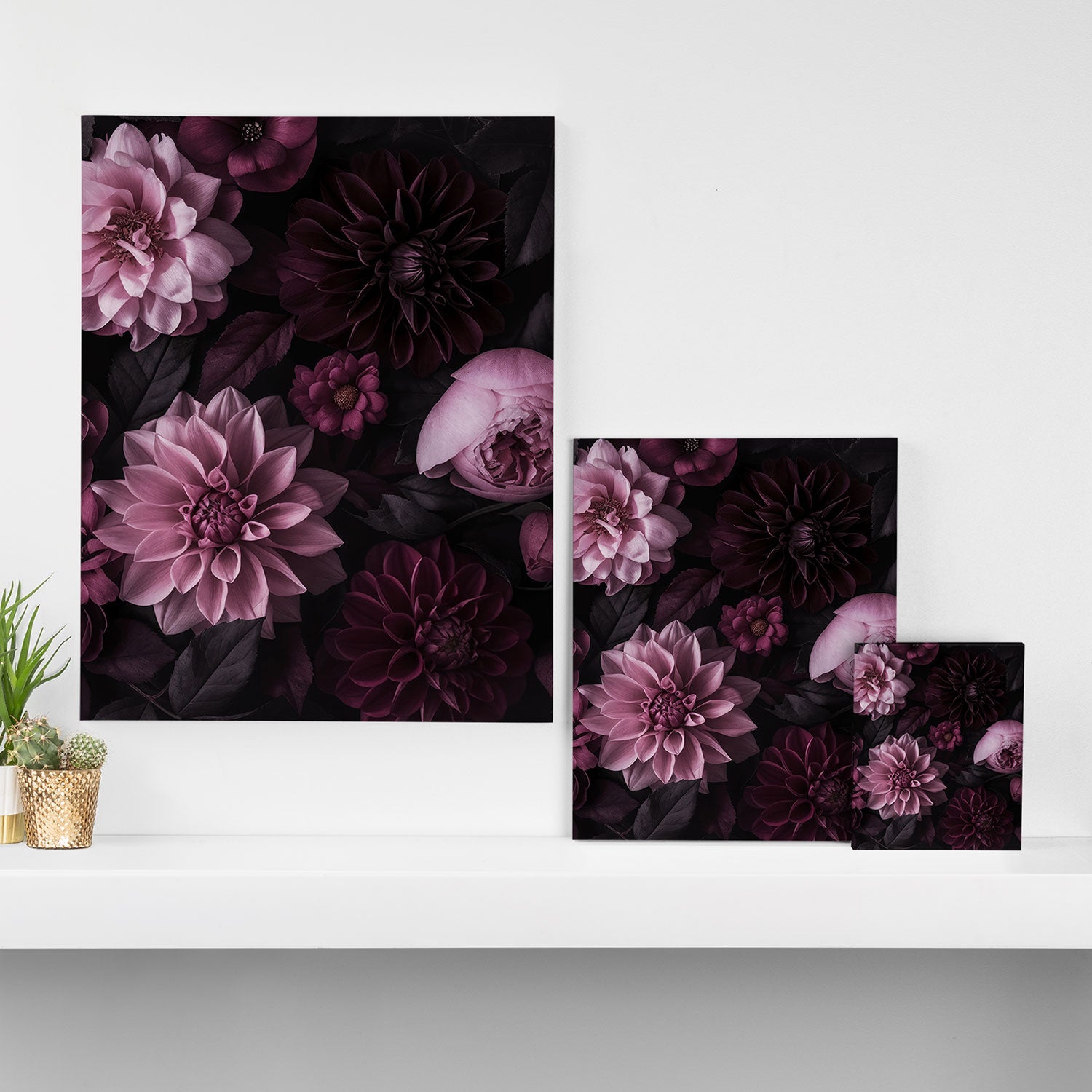 Dark Pink Moody Dahlias And Peonies Canvas Print Gallery Image 3
