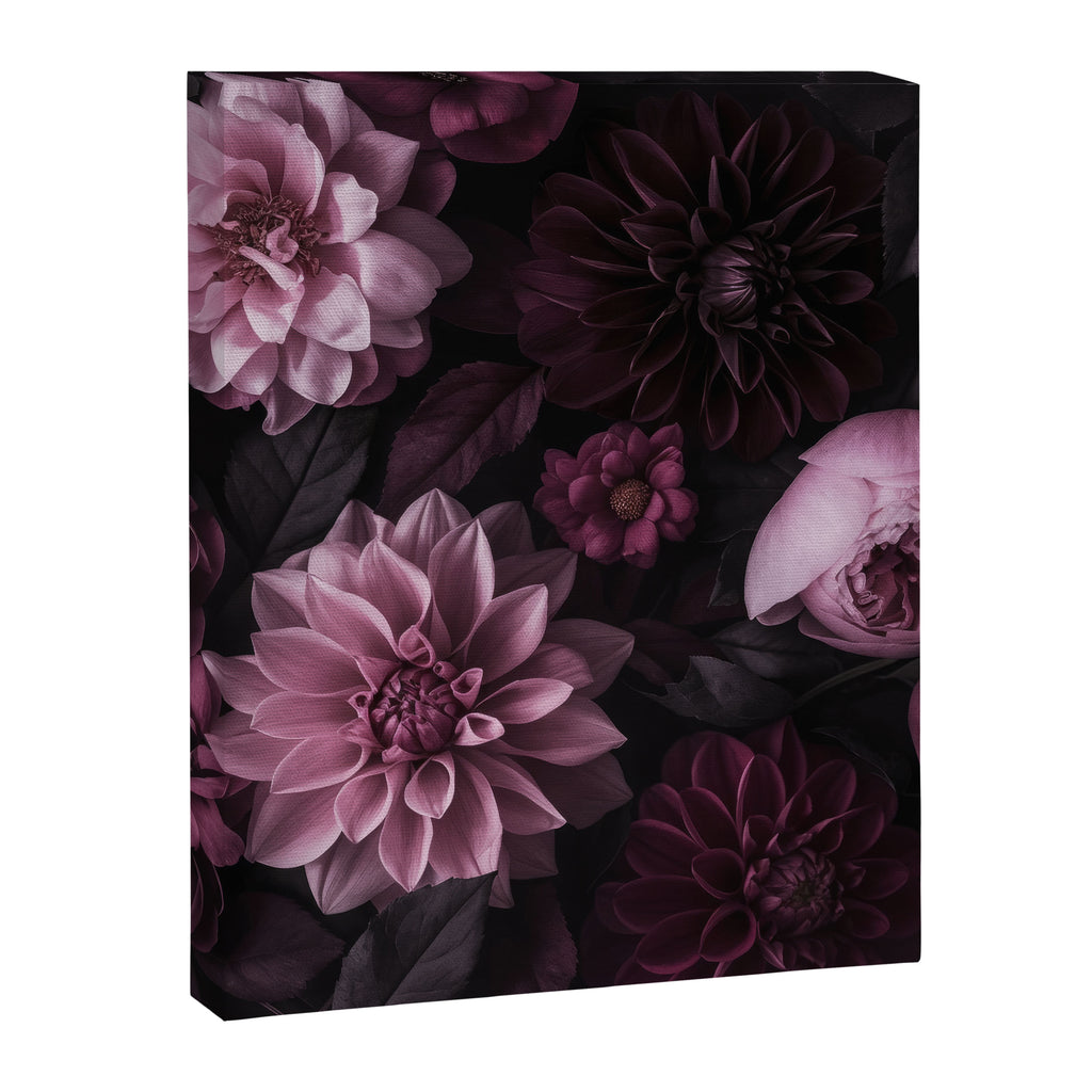 Dark Pink Moody Dahlias And Peonies Canvas Print Gallery Image 3