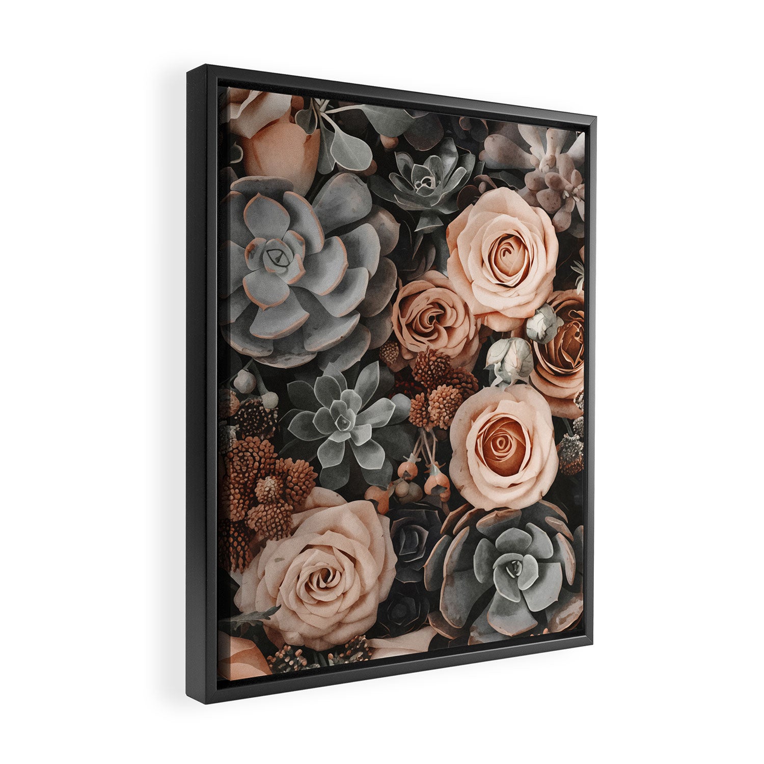 Desert Florals And Succulent Garden Peach Teal Framed Canvas Print Gallery Image 2