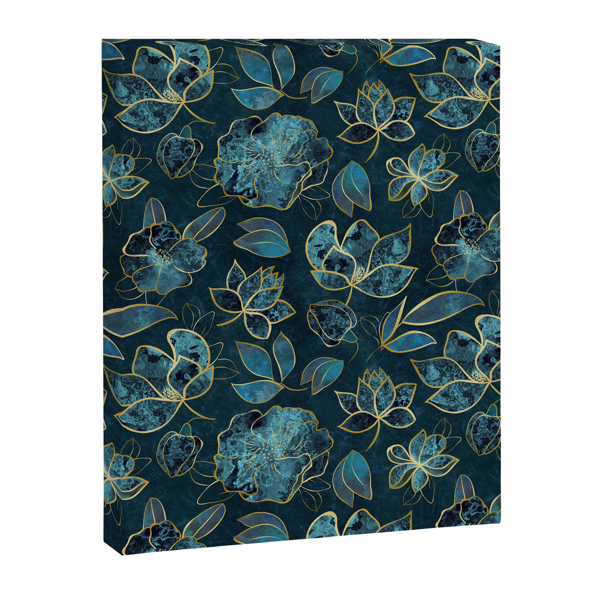 Elegant And Fancy Fantasy Flower Pattern In Turquoise And Gold Canvas Print Gallery Image 8