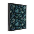 Elegant And Fancy Fantasy Flower Pattern In Turquoise And Gold Framed Canvas Print Gallery Image 2
