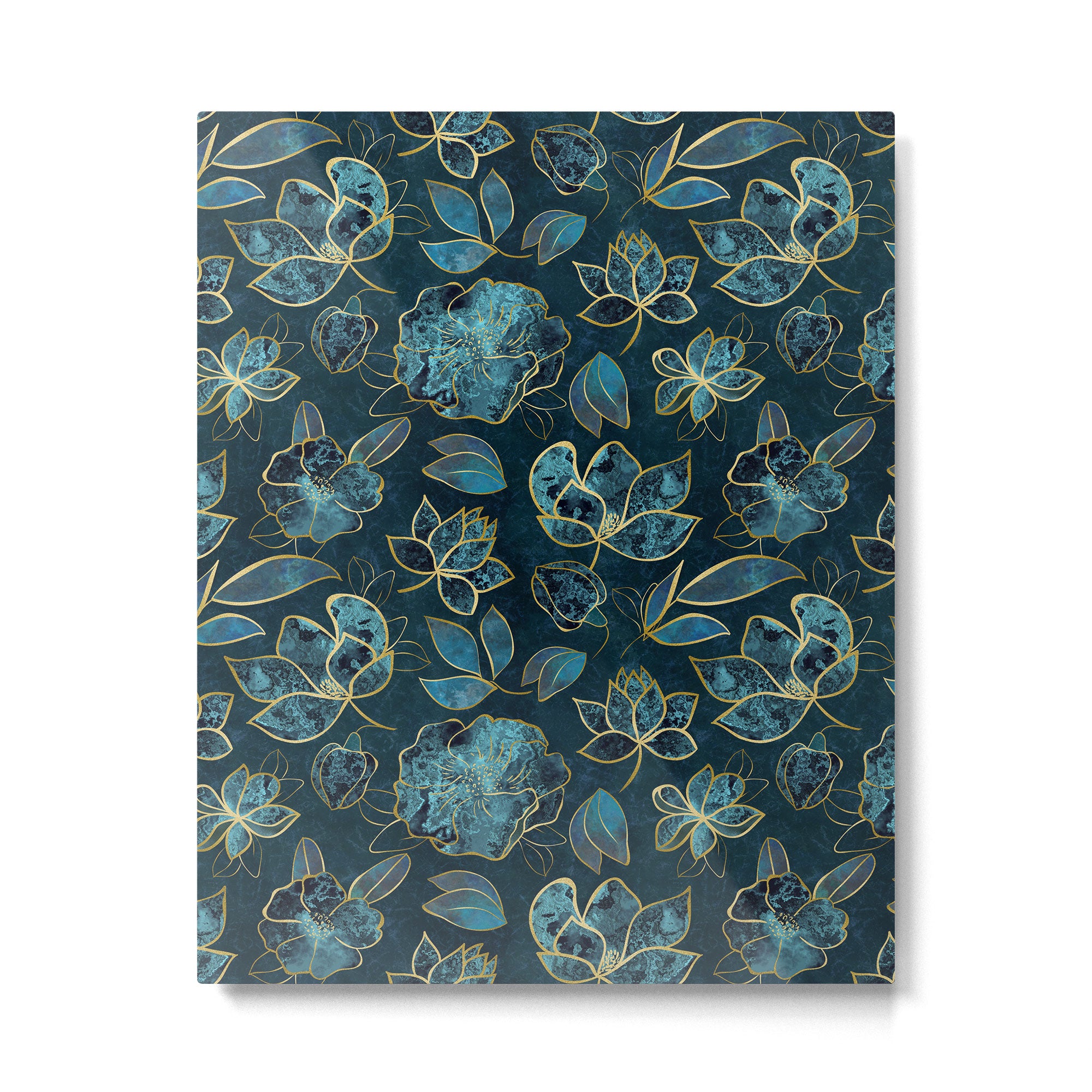 Elegant And Fancy Fantasy Flower Pattern In Turquoise And Gold Metal Print Gallery Image 6