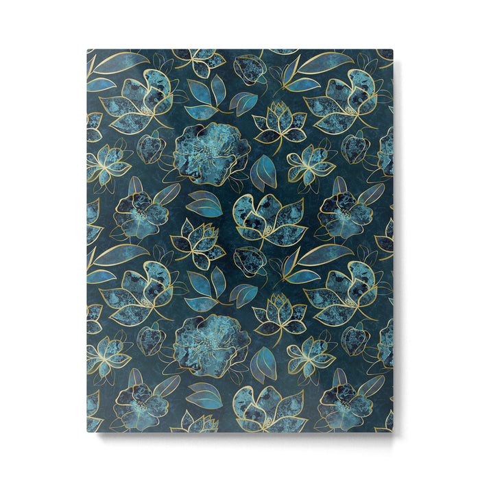 Elegant And Fancy Fantasy Flower Pattern In Turquoise And Gold Metal Print Gallery Image 1