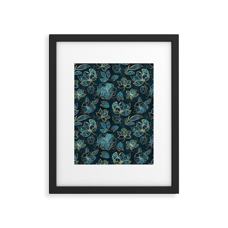 Elegant And Fancy Fantasy Flower Pattern In Turquoise And Gold Framed Art Print Gallery Image 6