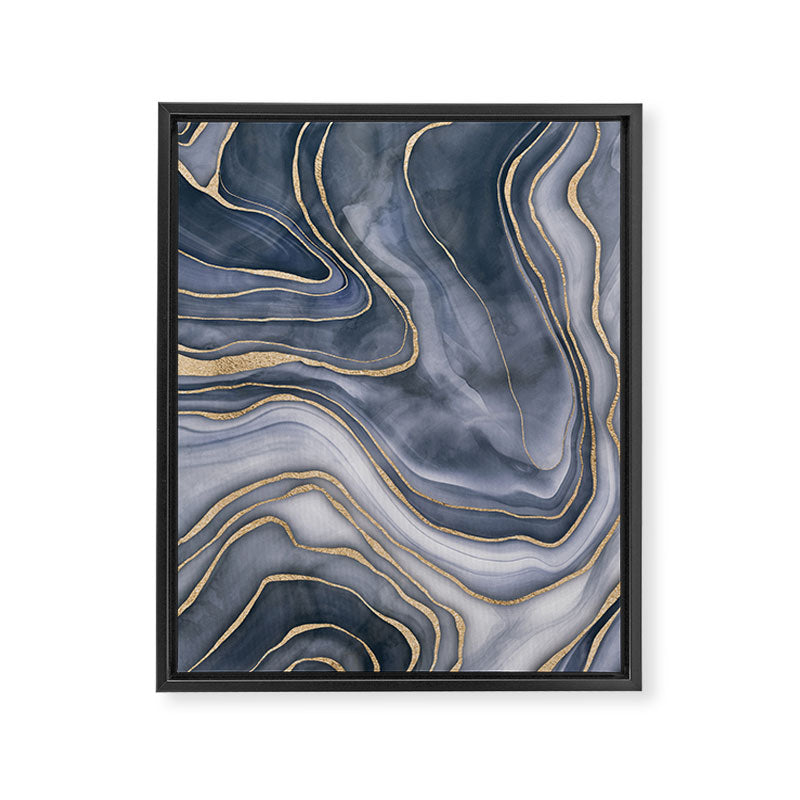 Elegant Marble Reverie Navy Gold Framed Canvas Print Gallery Image 6