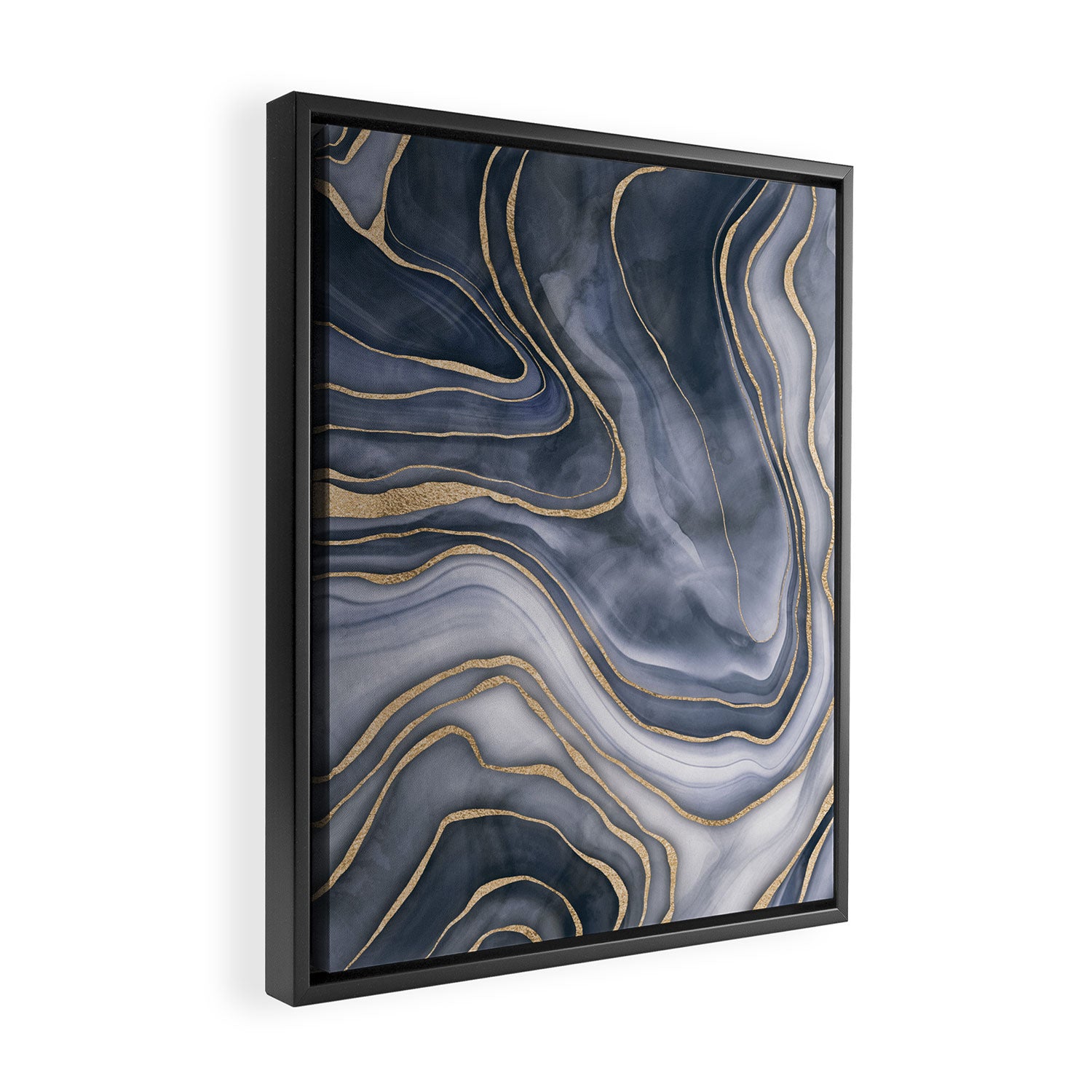 Elegant Marble Reverie Navy Gold Framed Canvas Print Gallery Image 2
