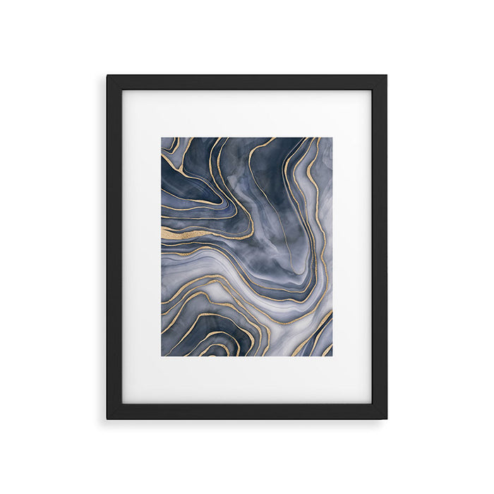 Elegant Marble Reverie Navy Gold Framed Art Print Gallery Image 1