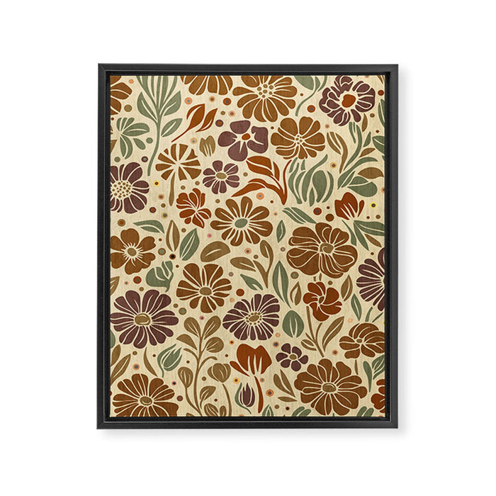 Eternal Summer Block Print Countryside Vibes Flower Earth Tones Framed Canvas Print Gallery Image 1