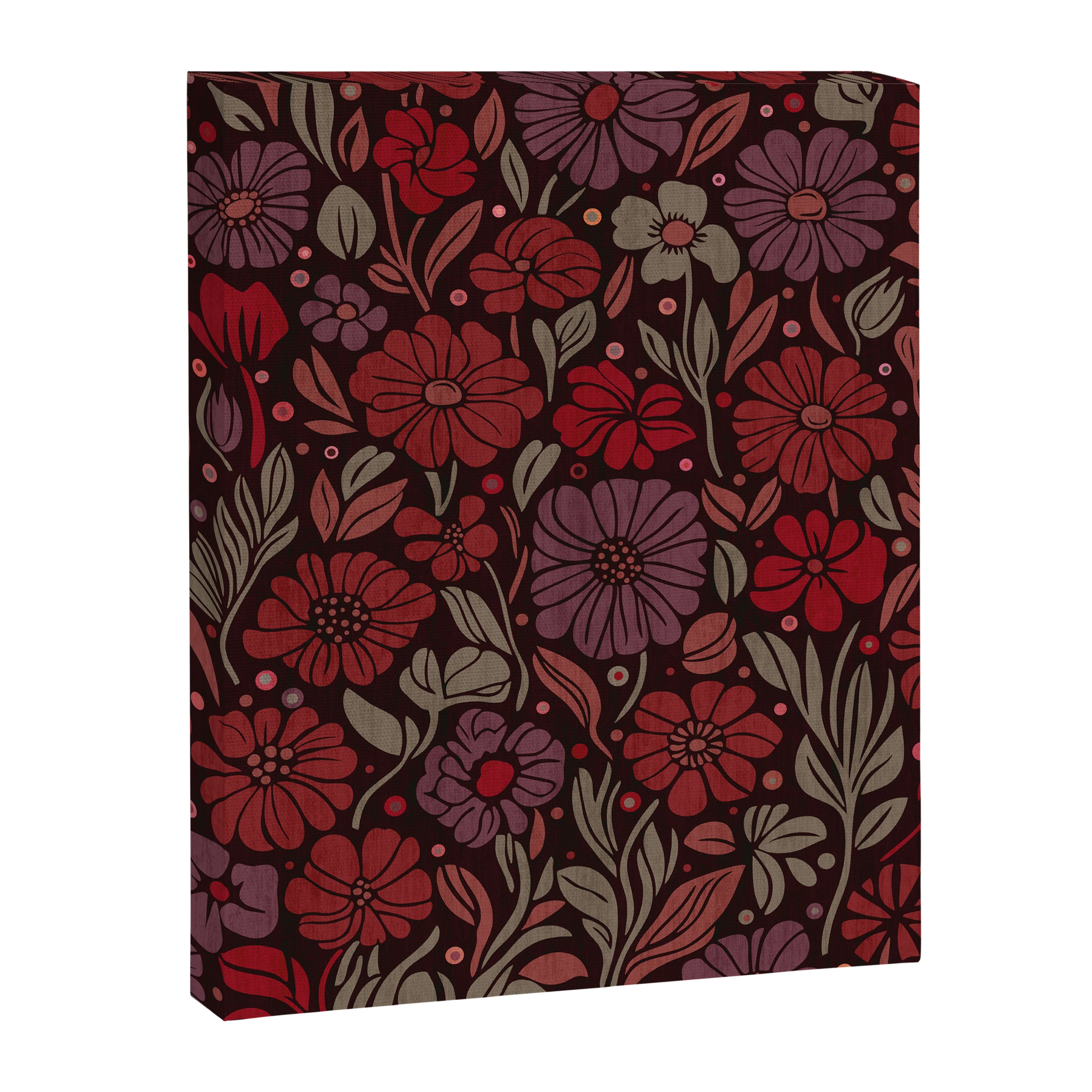 Eternal Summer Block Print Countryside Vibes Flower Garden Crimson Red Canvas Print Gallery Image 6