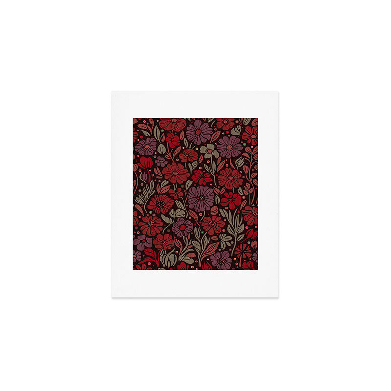 Eternal Summer Block Print Countryside Vibes Flower Garden Crimson Red Art Print Gallery Image 1