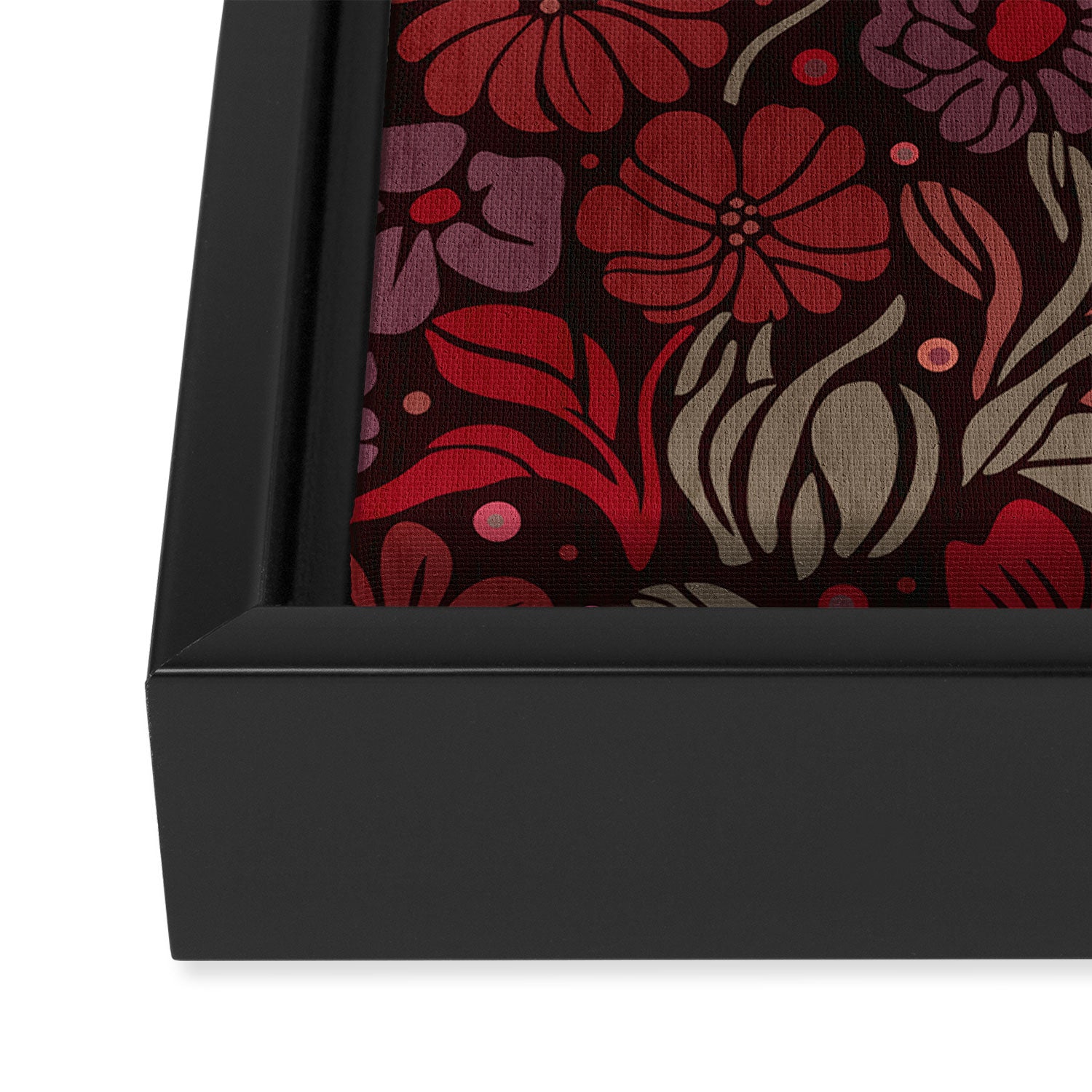 Eternal Summer Block Print Countryside Vibes Flower Garden Crimson Red Framed Canvas Print Gallery Image 3