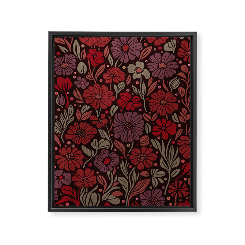 Eternal Summer Block Print Countryside Vibes Flower Garden Crimson Red Framed Canvas Print Gallery Image 6