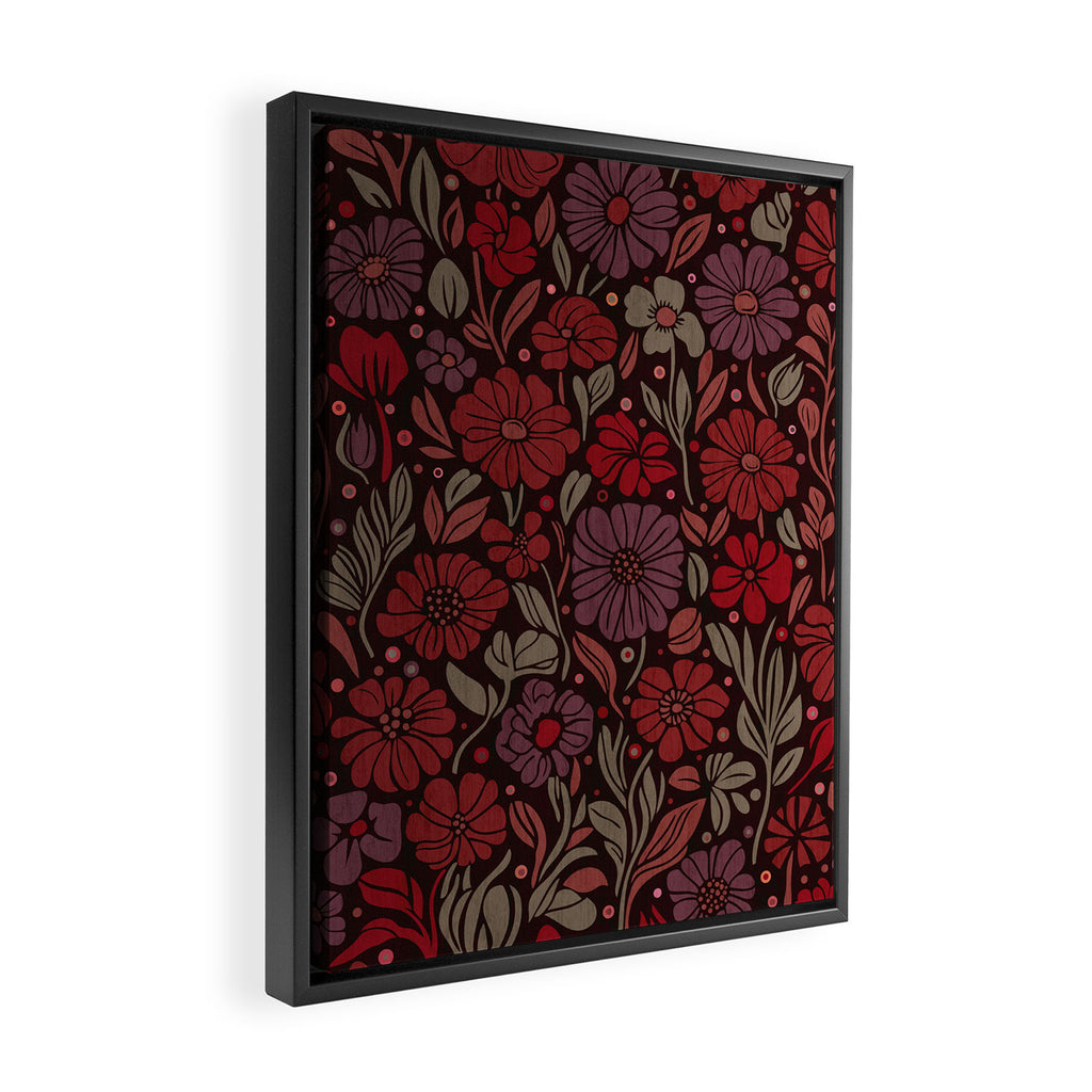 Eternal Summer Block Print Countryside Vibes Flower Garden Crimson Red Framed Canvas Print Gallery Image 2