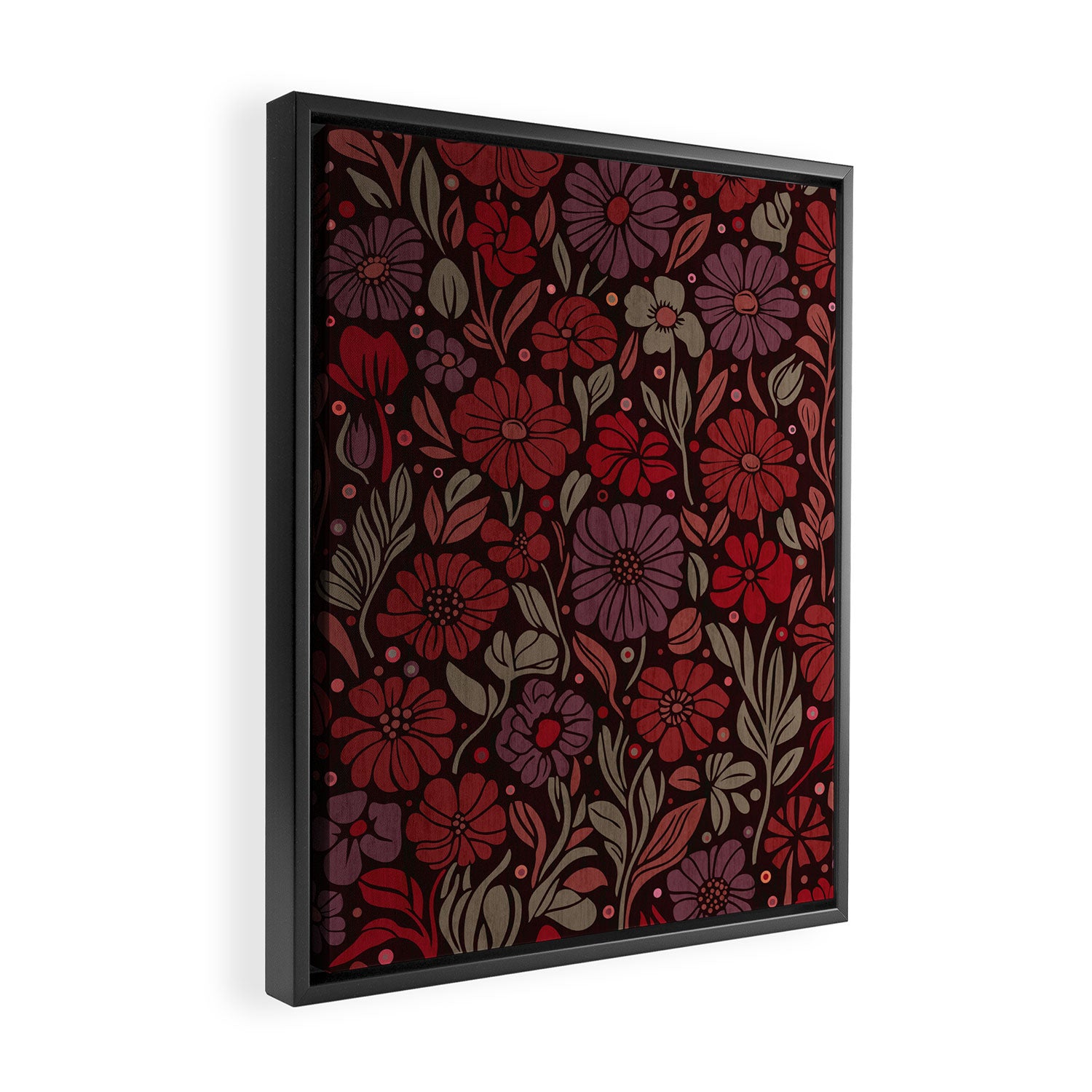 Eternal Summer Block Print Countryside Vibes Flower Garden Crimson Red Framed Canvas Print Gallery Image 2