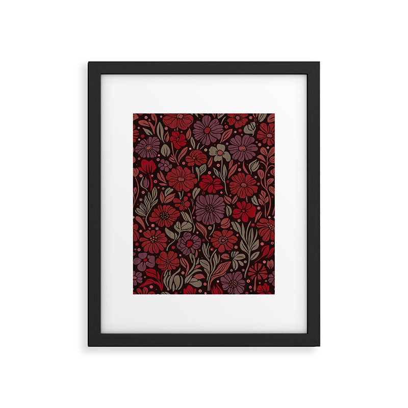 Eternal Summer Block Print Countryside Vibes Flower Garden Crimson Red Framed Art Print Gallery Image 5
