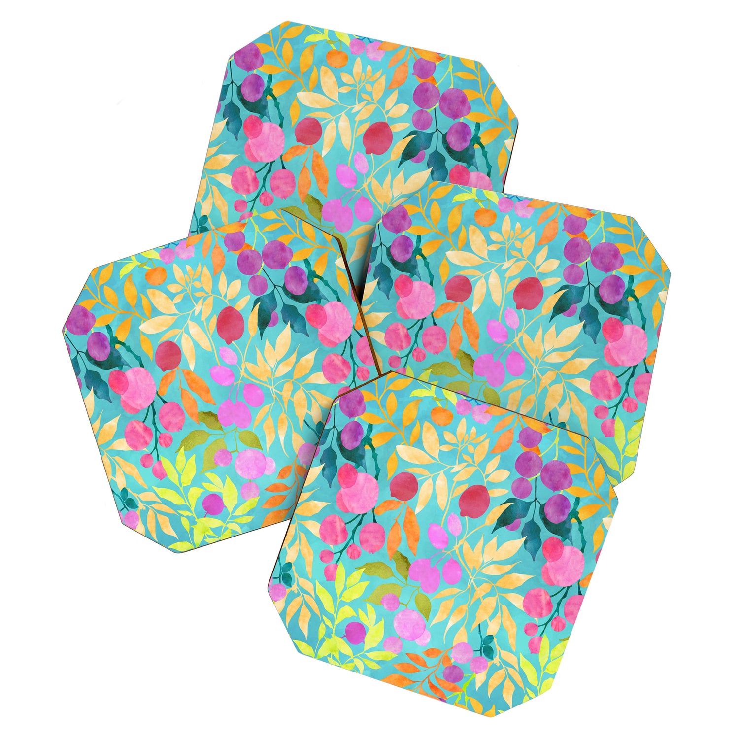 Exotic Fruit Garden Tropical Summer Foliage And Fruit Turquoise Coaster Gallery Image 1