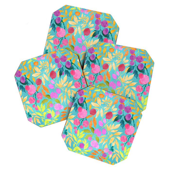 Exotic Fruit Garden Tropical Summer Foliage And Fruit Turquoise Coaster Gallery Image 1