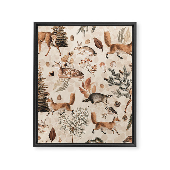 Fall Forest Impression  Wild Animals In Earth Colors Framed Canvas Print Gallery Image 1