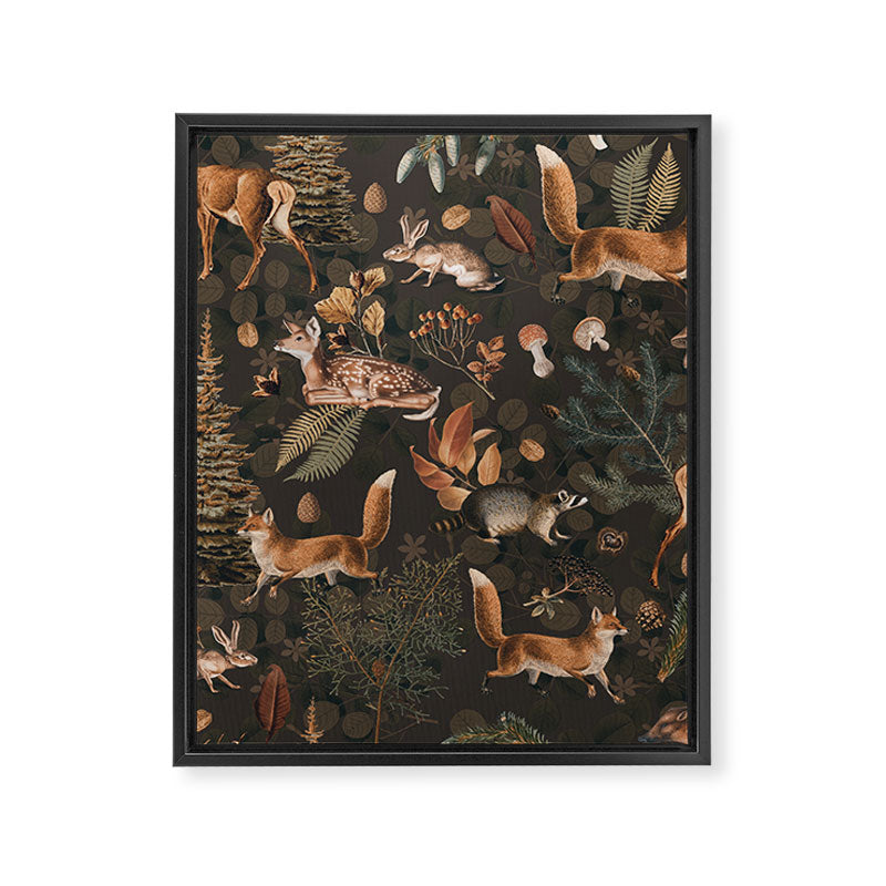 Fall Forest Impression With Wild Animals Moody Brown Framed Canvas Print Gallery Image 8