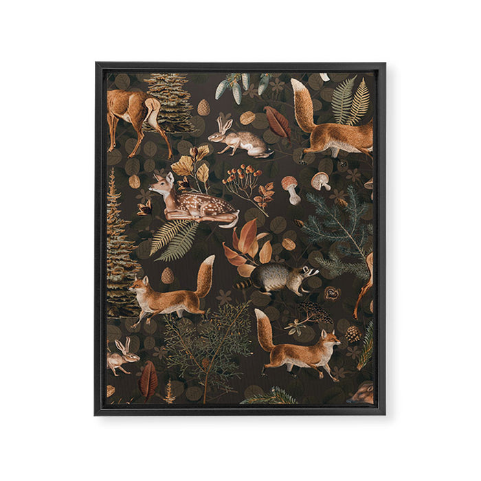 Fall Forest Impression With Wild Animals Moody Brown Framed Canvas Print Gallery Image 1
