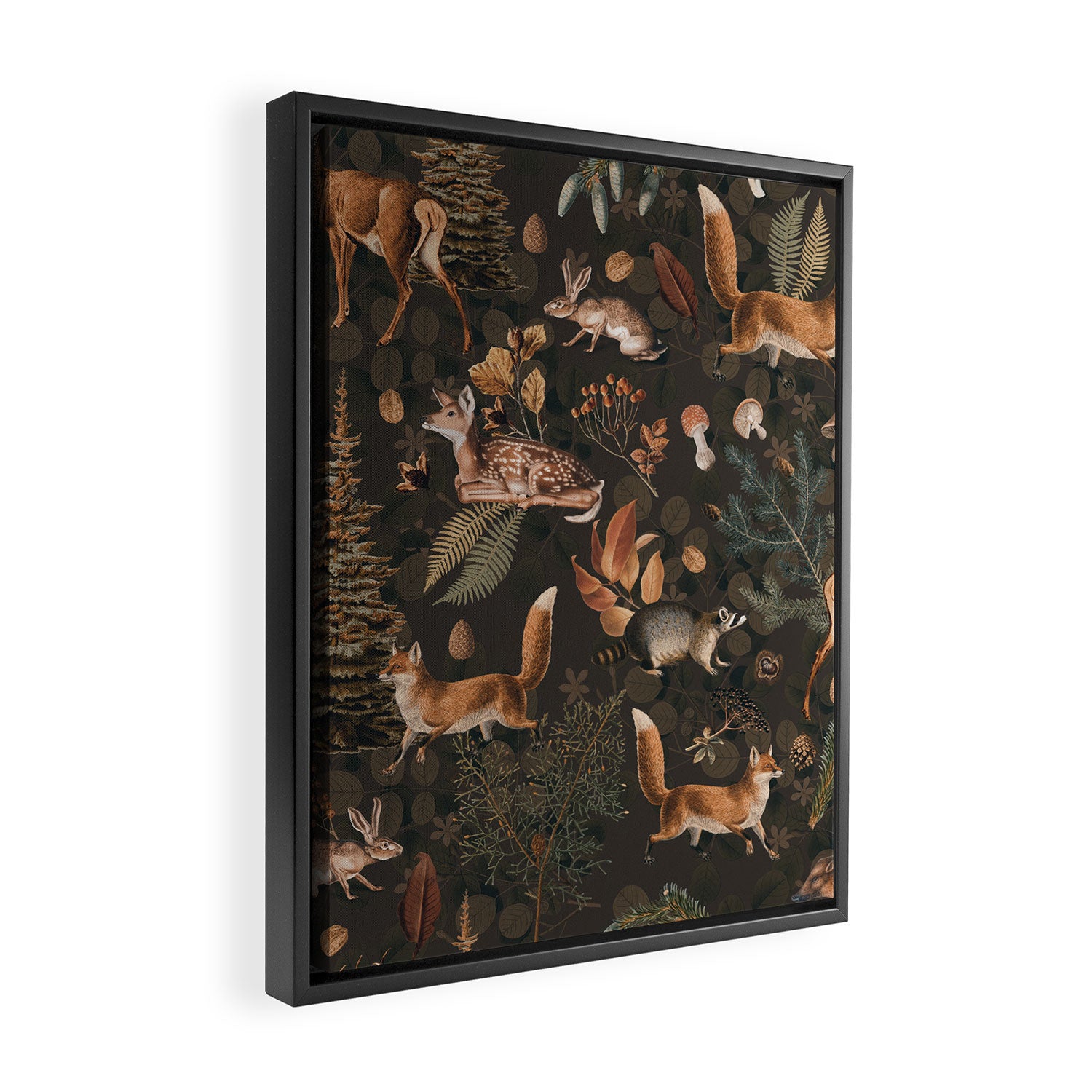 Fall Forest Impression With Wild Animals Moody Brown Framed Canvas Print Gallery Image 2