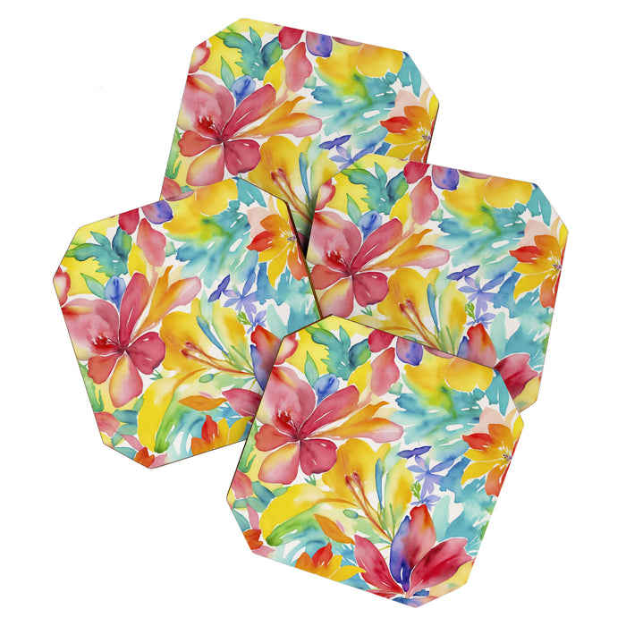 Fragments Of Botanical Memory Whimsical Watercolor Flower Meadow Coaster Gallery Image 1