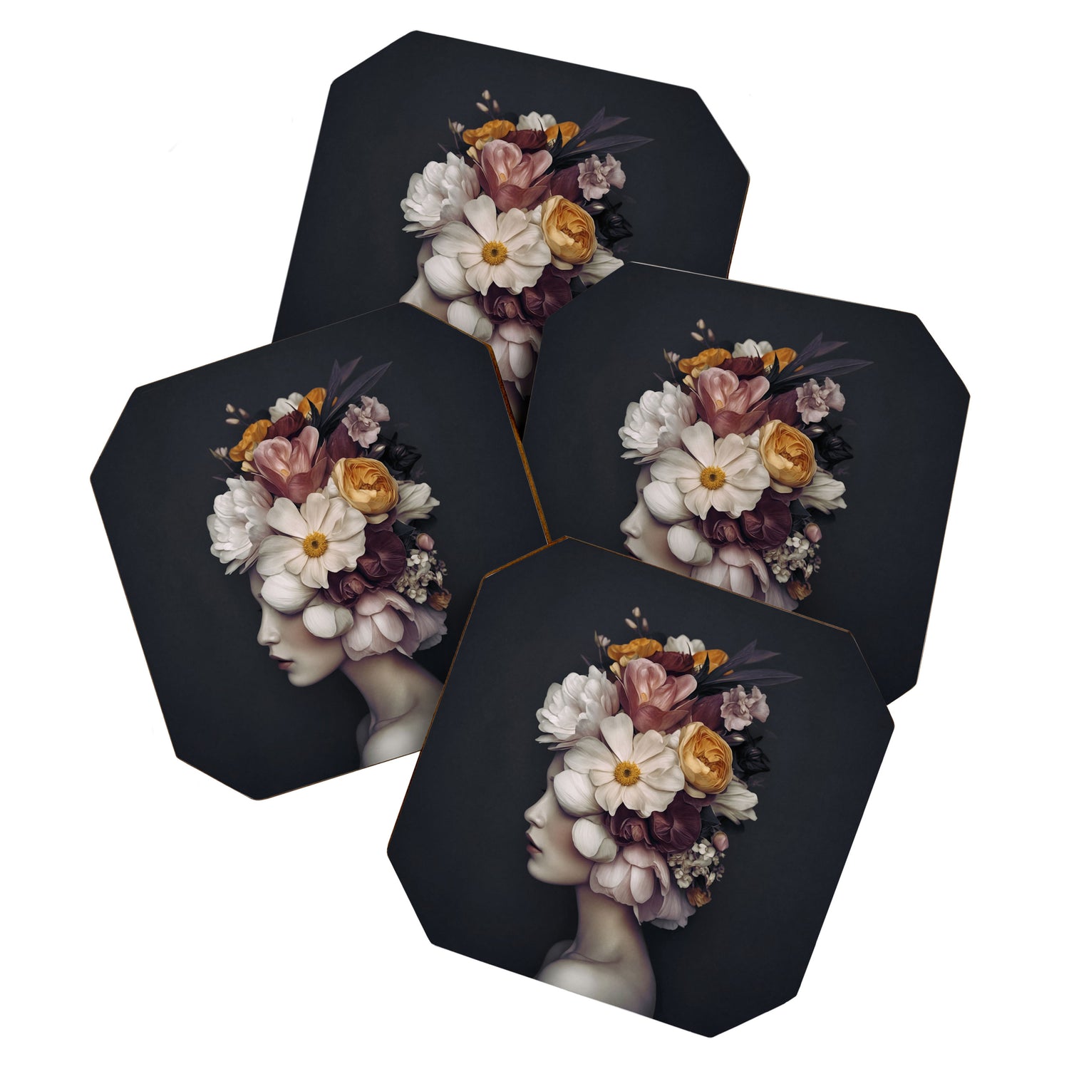 Graceful Blossom Serenity Female Portrait Coaster Gallery Image 1