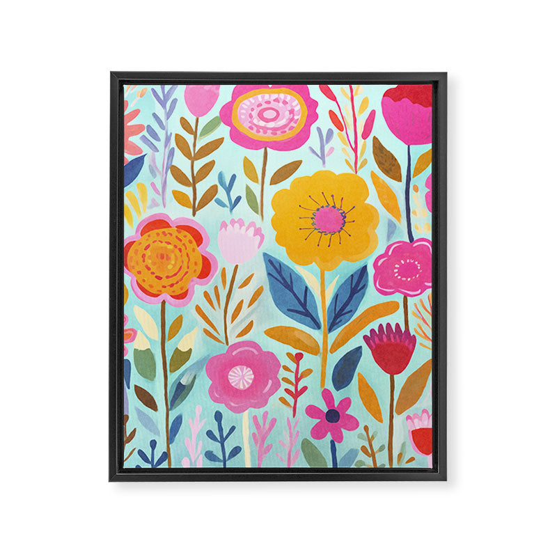Happy Summer Groovy Flower Meadow Framed Canvas Print Gallery Image 6