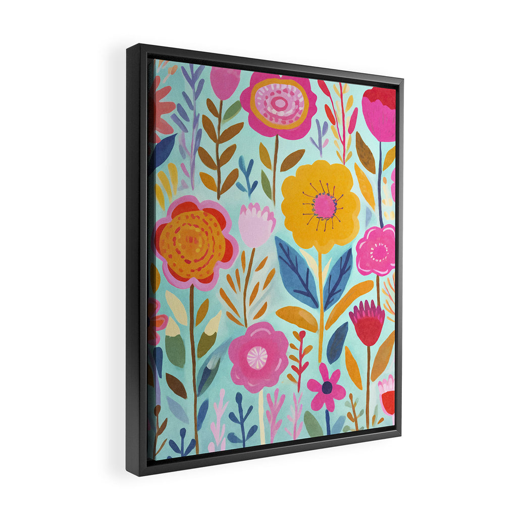 Happy Summer Groovy Flower Meadow Framed Canvas Print Gallery Image 2
