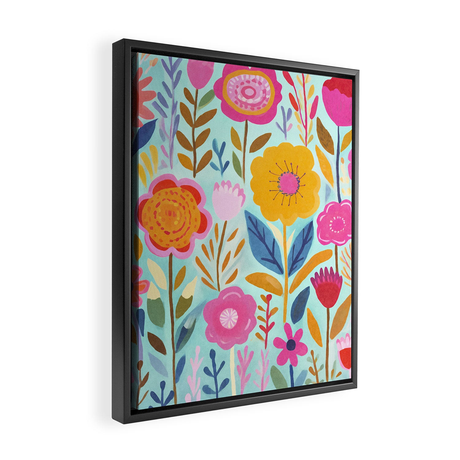 Happy Summer Groovy Flower Meadow Framed Canvas Print Gallery Image 2